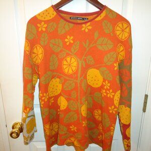 Gudrun Sjoden- Floral-Orange, Red, Gold, Green-Size Small- Excellent Condition